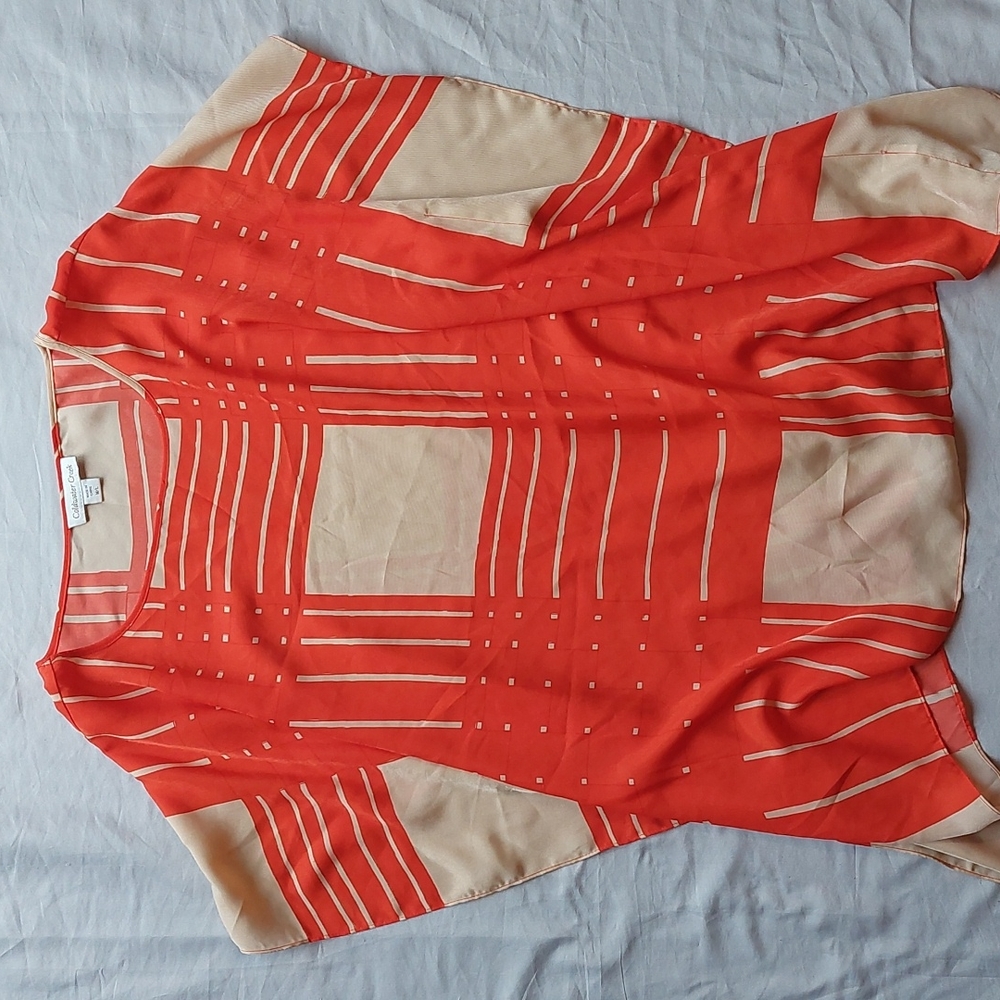 COLDWATER CREEK square red cream block top, M-L